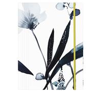 Clairefontaine 115936C - An Elastic Card Folder 3 Flaps A4 Floral Pattern Painted in Blue Ink - Satin Finish Card - Inkebana Collection - Size 24 x 32 cm