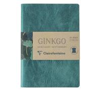 Clairefontaine 115948C - Set of 2 Notebooks Sewn Thread/Plain Leather Notebook and Ginkgo Leaf Pattern Card A5-14,8x21cm 64 Lined Pages Ivory 90g - Mixed