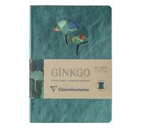Clairefontaine 115949C - A5 Ginkgo Leaf Leather Notebook 14.8x21cm 144 Lined Pages 90g Ivory Paper 2 Colours Green and Indigo Ast delivery Ginkgo Collection