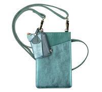 Clairefontaine 115952C - Set Leather Mobile Phone Pouch + Leather Card Case + Leather Key Ring Iridescent Blue + Green/Small Phone Pouch Women's Shoulder Bag