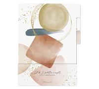 Clairefontaine 115979C - One Set of 3 Tabbed Pockets Geometric/Mountain Pattern in Powder Pink, Beige, Ochre and Blue 22x31cm - Evanescence Collection