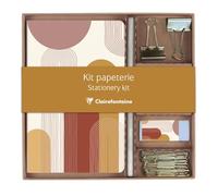 Clairefontaine 116071C - Stationery Kit: Notebook 11x17cm 64 Lined Pages, a Pencil, 2 Double-Clip Clips, 10 Paper Clips and an Eraser - Terracotta Collection
