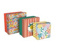 Clairefontaine - 116281C - Set of 3 Square Multipurpose Gigantic Storage Boxes Cardboard Citrus/Stripes 25x25x12cm 20x20x11cm 16x16x10cm Dolce Amore Collection