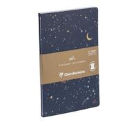 Clairefontaine - 116297C - A Set of 2 Notebooks - Blue Leather & Printed Celestial/Star/Moon A5 14,8x21cm, 64 Pages Lined White Paper 90g Collection Adolie