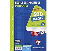 Clairefontaine 11792C - One Pack of Perforated Loose-leaf Wallet - Dimensions: A4 21x29.7 cm - 500 Small Squares Pages - White Paper 90 g - Reusable Wallet
