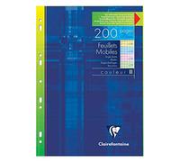 Clairefontaine 175112C Perforated Loose-leaf Sheets 4 Colours- A4 21x29,7 cm - 200 Small Squares Pages - White Paper 90 g - Assorted Colours (50 Yellow, Blue, Pink and Green Pages)