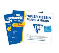 Clairefontaine 196177AMZC - One Set of 2 - School Drawing Pouch - 15 Sheets (12+3 free) White Grain Drawing Paper - 24 cm x 32 cm 180g - Ideal for Art