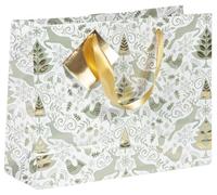 Clairefontaine 212894Cpack - Un lot de 5 Sacs Cadeaux Premium - Format shopping - 32x13x24,5cm - 170g - Motif : Sapin, Cerf, Rennes, Or/Vert, Noël - Idéal pour : Puzzles, Vêtements