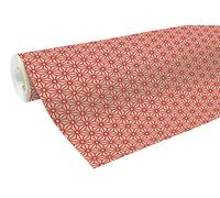 Clairefontaine - Ref 223802C - Recycled Kraft Long Roll Wrapping Paper (Single Roll) - 70cm Width x 50m Length, 70gsm Recycled Kraft Paper - Red Geometric Design