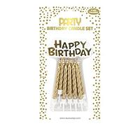 Clairefontaine 26577-GC - A Lot Of 12 Birthday Candles + 12 Candle Holders + A "Happy Birthday" Holder - Colour: Gold - Birthday, Anniversary, Happy Birthday Candles