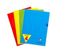 Clairefontaine 293361AMZ Set of 4 Mimesys Stapled Notebooks - 24x32 cm - 96 Large Square Pages - White Paper 90 g - Assorted Polypro Covers (Blue, Red, Yellow and Green)