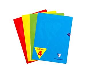 Clairefontaine 293361AMZ Set of 4 Mimesys Stapled Notebooks - 24x32 cm - 96 Large Square Pages - White Paper 90 g - Ast Covers (Blue, Red, Yellow + Green)