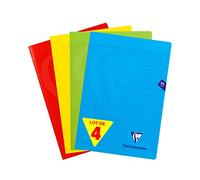 Clairefontaine 294161AMZ Set of 4 Mimesys Stapled Notebooks - A4 21x29.7cm - 96 Large Square Pages - White Paper 90g - Polypro Cover (Blue,Red,Yellow, Green)