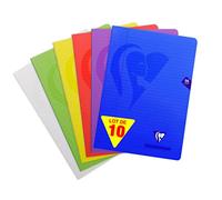 Clairefontaine 303165C Lot de 10 Cahiers Agrafés Mimesys - A4 21x29,7 cm - 96 Pages Lignées avec Marge - Papier Blanc 90 g - Couverture Polypro Transparent - Couleurs Aléatoires