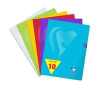 Clairefontaine 303365CPack Set of 10 Mimesys Stapled Notebooks - 24x32 cm - 96 Lined Pages with Margin - White Paper 90g - Clear Polypro Cover - Random Colours