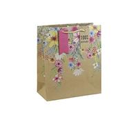 Clairefontaine 30585-3C - An Excellia Gift Bag - Medium Size - 21.5x10.2x25.3cm - 210g - Pattern: Falling Flowers On Kraft - Gift Wrapping, Ideal for: Books, Games, Small Gifts