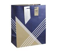 Clairefontaine 30594-2C - A Kraft gift bag - Large format - 26.5x14x33 cm - 210g - Pattern: Blue And Silver Geometric - Gift Wrapping, Ideal for: Board Games, Puzzles, Gifts