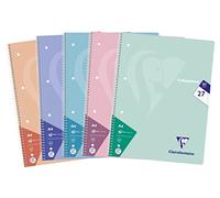 Clairefontaine 306227C - Pack of 5 School Notebooks, DIN A4 21x29.7 cm, 160 Pages 90g, Line Ruled with Double Margin, Assorted Pastel Colours, 1 Pack