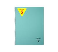 Clairefontaine 327120CPack LiniColour ESSENCE Set of 5 Spiral Notebooks A4 21x29,7cm - 180 Small Squares Pages White Paper 90g Clear Polypro Cover - Blue Lagoon