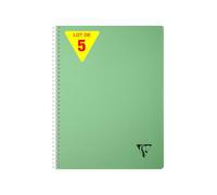 Clairefontaine 327121CPack LiniColour ESSENCE Set of 5 Spiral Notebooks A4 21x29,7cm - 180 Small Squares Pages White Paper 90g Clear Polypro Cover - Sage Green