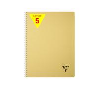 Clairefontaine 327122CPack Collection LiniColour ESSENCE Set of 5 Spiral Notebooks - A4 21x29,7 cm - 180 Small Squares Pages - White Paper 90 g - Transparent Polypro Cover - Yellow Straw