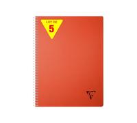 Clairefontaine 327123CPack LiniColour ESSENCE Set of 5 Spiral Notebooks A4 21x29,7cm - 180 Small Squares Pages White Paper 90 g Polypro Cover - Garance Red
