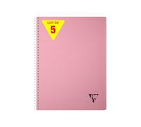 Clairefontaine 327124CPack LiniColour ESSENCE Set of 5 Spiral Notebooks A4 21x29,7 180 Small Squares Pages White Paper 90 g - Clear Polypro Cover - Rose Petal