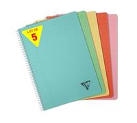 Clairefontaine 327146CPack Collection LiniColour ESSENCE Set of 5 Spiral Notebooks - A4 21x29,7cm - 180 Lined Pages with Margin - White Paper 90g - Cover Polypro Transparent Random Colours