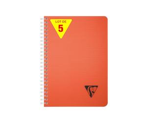 Clairefontaine 327503CPack LiniColour ESSENCE Set of 5 Spiral Notebooks A5 14.8x21cm - 180 Small Squares Pages White Paper 90g Clear Polypro Cover Garance Red