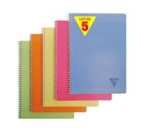 Clairefontaine 328116C Collection LiniColour Fresh Set of 5 Spiral Notebooks - A4 21x29,7 cm - 180 Seyes Ruled Pages - White Paper 90 g - Transparent Polypro Cover - Random Colours