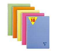 Clairefontaine 328125C LiniColour Fresh Collection Set of 10 Spiral Notebooks - A4 21x29,7 cm - 100 Small Squares Pages - White Paper 90 g - Transparent Polypro Cover - Random Colours