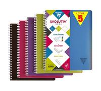 Clairefontaine - Ref 329156C - Wire bound Subject Notebook (120 Sheets) - A4+ Size, Lined & Margin Ruling, 90gsm Brushed Vellum Paper, Ribbed Polypro Cover - Assorted Colours (Pack of 5)