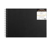Clairefontaine 34306C Carnet Spiralé Goldline - 50 Feuilles Papier Dessin Blanc - A4 21x29,7 cm 140g - Format Paysage - Couverture Rigide Noire Imitation Toile