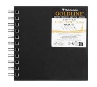 Clairefontaine 34311C Carnet Spiralé Goldline - 50 Feuilles Papier Dessin Blanc - 15x15 cm 140g - Format Carré - Couverture Rigide Noire Imitation Toile
