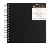 Clairefontaine 34313C Carnet Spiralé Goldline - 50 Feuilles Papier Dessin Blanc - 20x20 cm 140g - Format Carré - Couverture Rigide Noire Imitation Toile