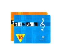 Clairefontaine 3754C Lot de 10 Cahiers de Musique Agrafés - 22x17 cm Format Paysage - 48 Pages 6 Portées avec Lignes - Papier Blanc 90 g - Couverture Carte Pelliculée - Couleurs Aléatoires