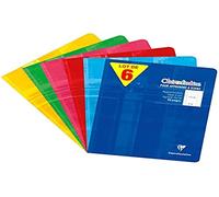 Clairefontaine 3795AMZC Set of 6 Stapled Writing Notebooks - 17x22 cm - 32 Pages Seyes Ruled 4 mm Enlarged 16/16 - White Paper 90 g - Laminated Card Cover - Random Colours