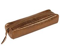 Clairefontaine 410039C -Textile Effect Bronze Rectangular School Pencil Case 21x6x4cm in Genuine Lambskin Leather - School Supplies - Pencil Case - Pen Holder
