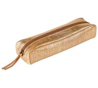 Clairefontaine 410040C -Golden Rectangular School Pencil Case Textile Effect 21x6x4cm in Genuine Lambskin Leather - School Supplies - Pencil Case - Pen Holder