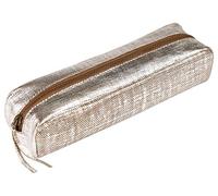 Clairefontaine 410041C -Textile Effect Silver Rectangular School Pencil Case 21x6x4cm in Genuine Lambskin Leather - School Supplies - Pencil Case - Pen Holder