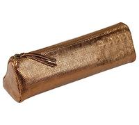 Clairefontaine 410042C - Kleo-Pathra Bronze Triangular School Pencil Case 22x6x6 cm in Genuine Lambskin Leather - School Supplies - Pencil Case - Pencil Tray