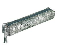 Clairefontaine 410097C - One Small Slim Céleste Pencil Case - Dimensions: 19.5x2.5x4cm in Genuine Lambskin - Green and Silver Snake Leather Colour - Durable