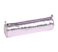 Clairefontaine 410106C -Genuine Lambskin Leather Round Pink Mirror School Pencil Case Ø5,5x22 cm - School supplies - Coloured Pencil Case - Pencil Tray