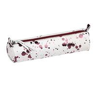 Clairefontaine 410109C - Cherry Ink Stain Round School Pencil Case Ø5,5x22 cm in Genuine Lambskin Leather - School Supplies - Pencil Case - Pencil Tray