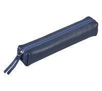 Clairefontaine - Ref 410153C - Coloured Leather Slim Pencil Case - 19.5 x 2.5 x 4cm, Made From Genuine Lambskin Leather, Metal Zip With Leather Puller - Dark Blue