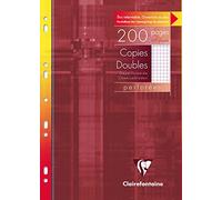 Clairefontaine 47122C - One Perforated Double Copy Case - Dimensions: A4 21x29.7 cm - 200 Small Square Pages with Margin - White Paper 90 g - Reusable Case