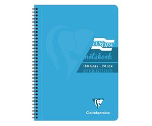 Clairefontaine 5802Z Europa Glossy Turquoise Spiral Notebook - A4 21x29.7 cm - 180 Detachable Lined Pages with Margin - 90 g White Paper - Varnished Card Cover