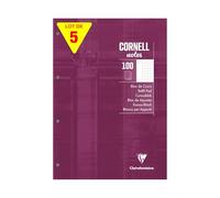 Clairefontaine 58196CPack Set of 5 Coursepads "CORNELL notes" Glued Perforated Plum A4 21x29,7cm - 200 Small Squares Pages - White Paper 90 g - Laminated Cover