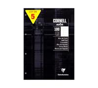 Clairefontaine 58198CPack Set of 5 Coursepads "CORNELL notes" Glued Perforated Black - A4 21x29,7 cm - 200 Lined Pages - White Paper 90 g - Laminated Card Cover