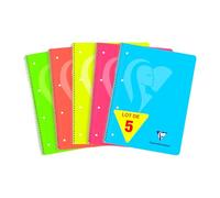 Clairefontaine 598723C Set of 5 Mimesys Spiral Notebooks A4+ 22.5x29.7 - 240 Small Squares Pages Framed Perforated 4 Holes White Paper 90g Cover Random Colour